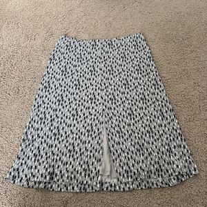 Lida Baday Silk Blend Abstract Grey Knee Length Skirt Slit Stretch Career Sz M